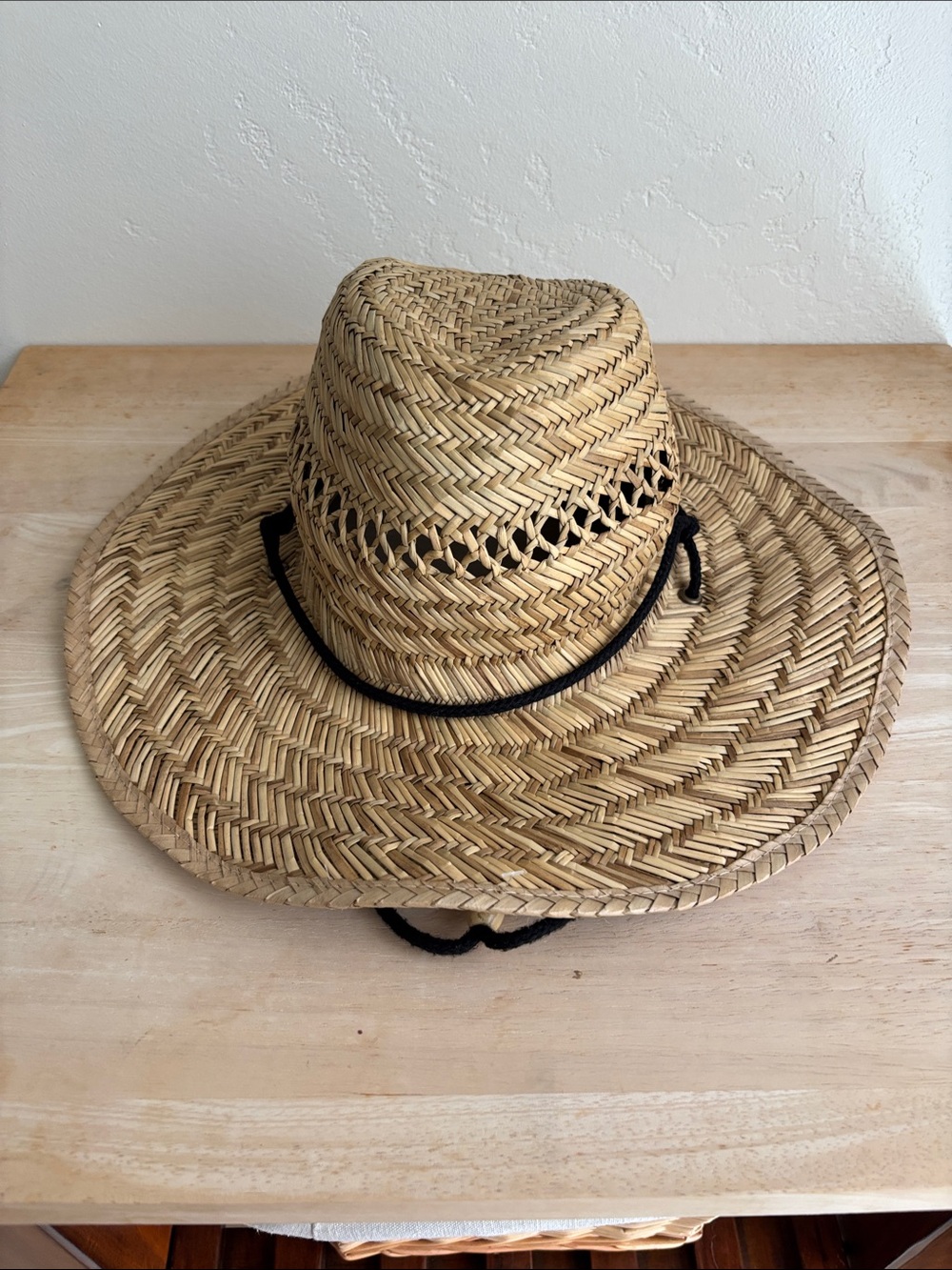 Swiss Tech Lifeguard Natural Straw Wide-Brim Hat with Black Chin Cord